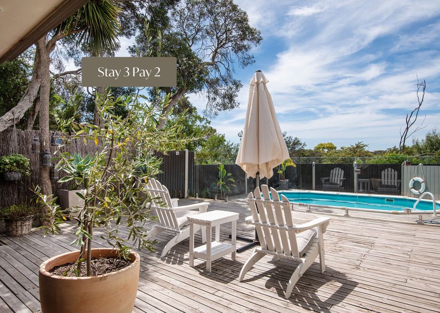 Pool, sundeck and large alfresco dining area with TV
