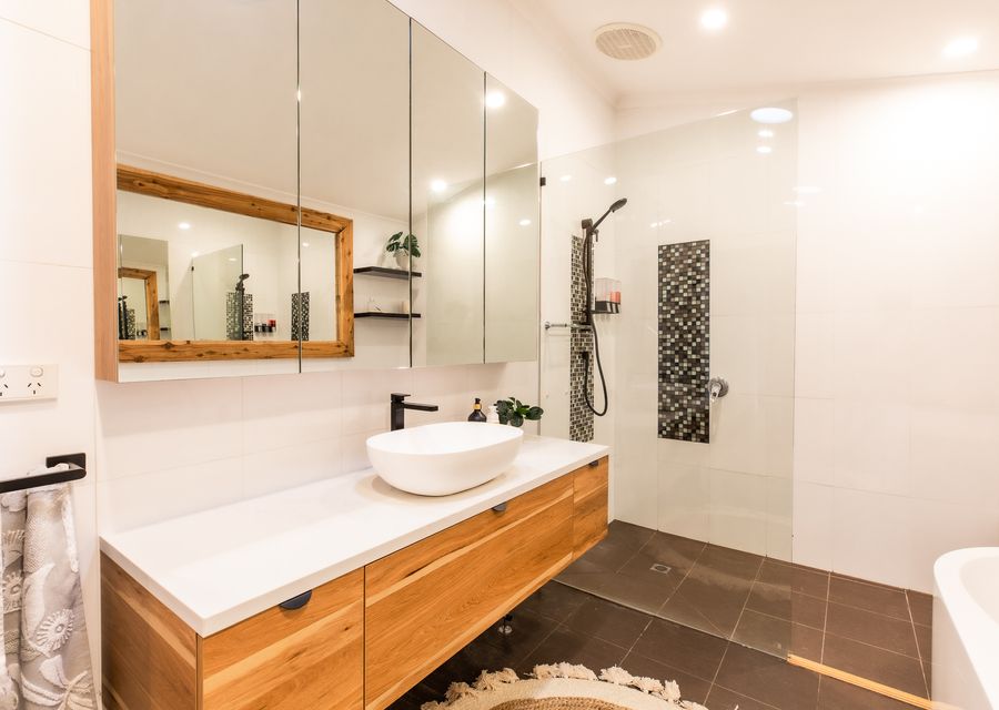 Bathroom with bath and shower 