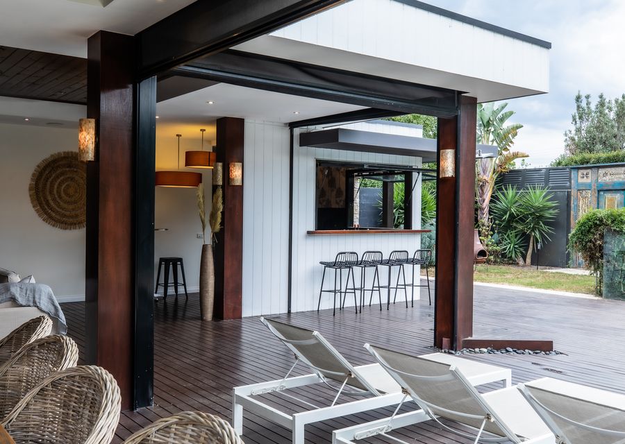 Outdoor seating by the pool 