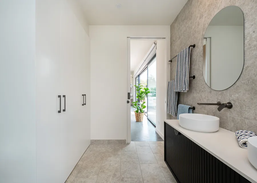 Bathroom with European laundry
