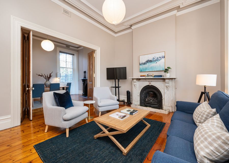 Living area with ornamental fireplace