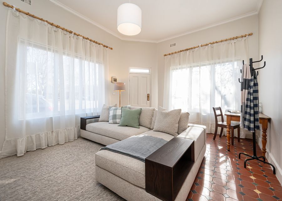 light and bright living space with dedicated desk space