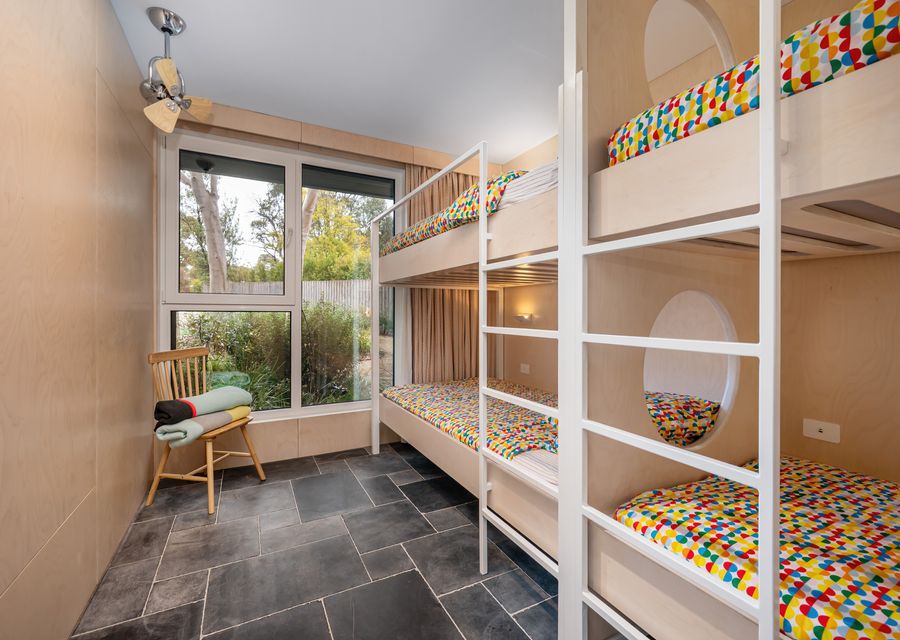 Downstairs bunkroom with four king-singles