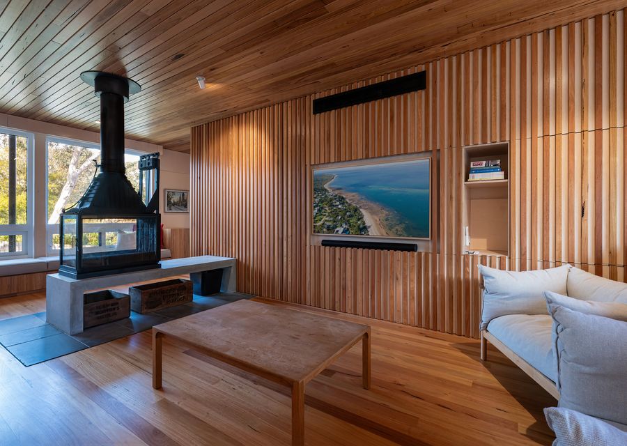 Upstairs TV lounge area. Fireplace not currently for use