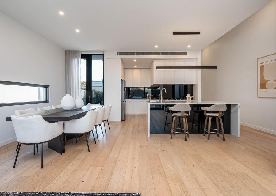 Open plan living, dining and kitchen