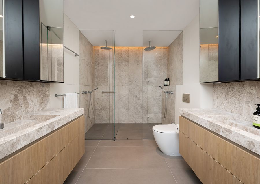 Stunning bathroom with double vanities 