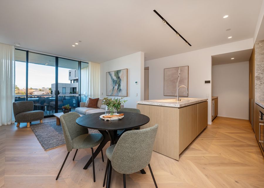Dining table for four, one chair in the bedroom 