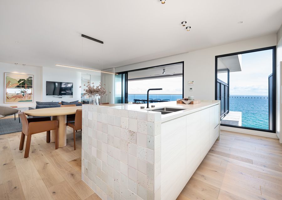 Water views from the kitchen and dining 