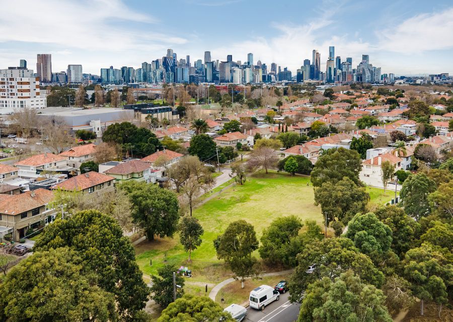 Aerial view of residential suburb around the property location