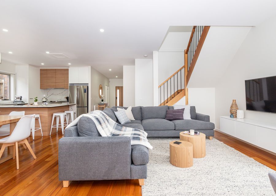 Open plan downstairs living, dining and kitchen area