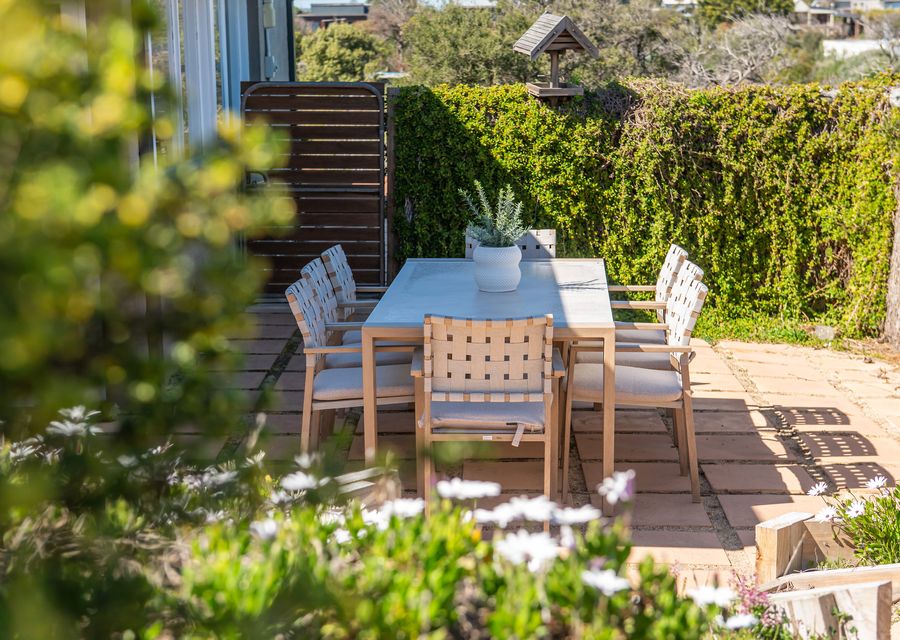Seating area surrounded by the garden