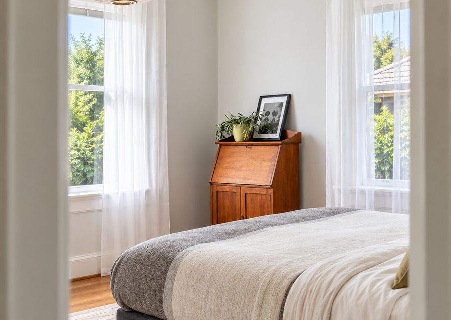 Peaceful bedroom with abundant natural light