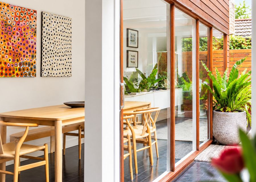 Bright dining area with seamless indoor-outdoor connection