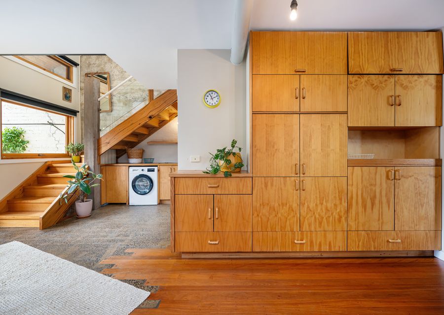 Open laundry with washing machine