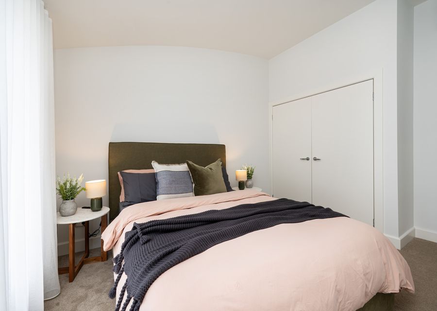 Bedroom 1, upstairs with Queen bed, split system for heating and cooling