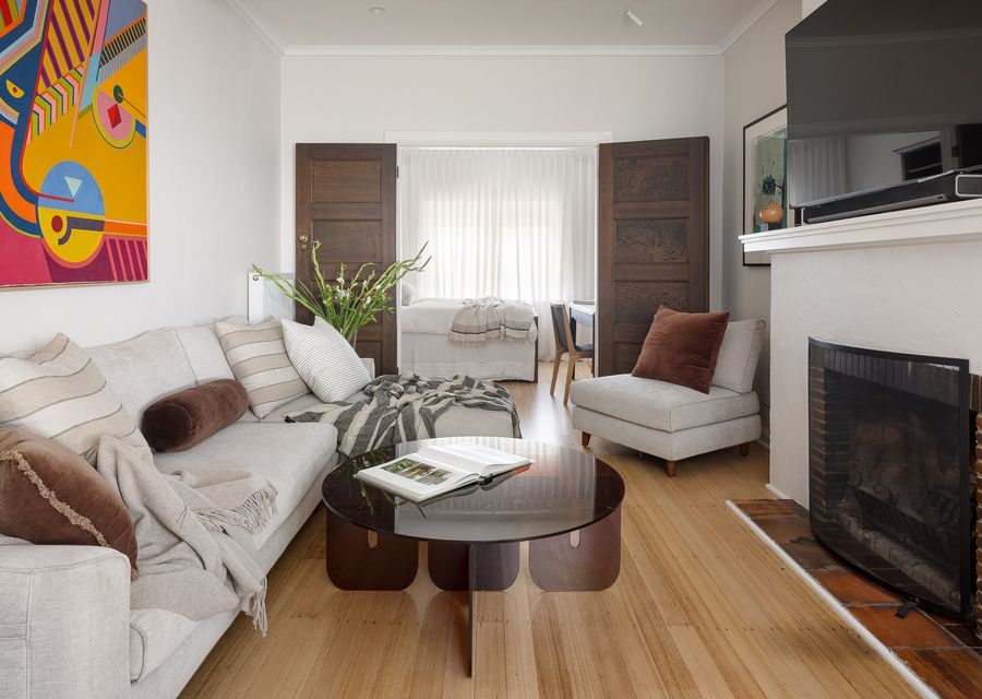 Light and bright  living space with smart TV