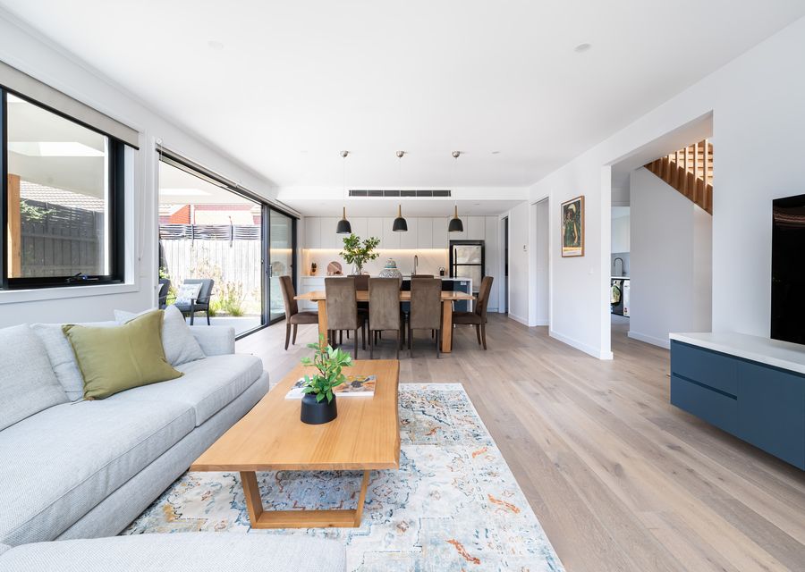 Open space living area adjacent to our modern kitchen