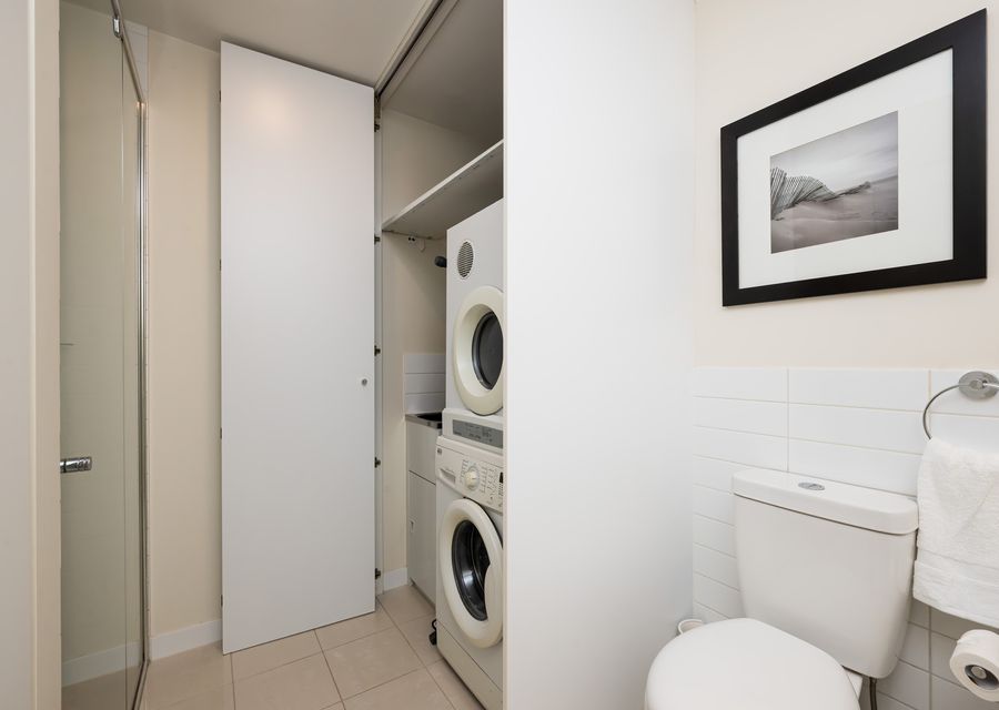 Euro Laundry with washer & dryer for convenience located inside the bathroom