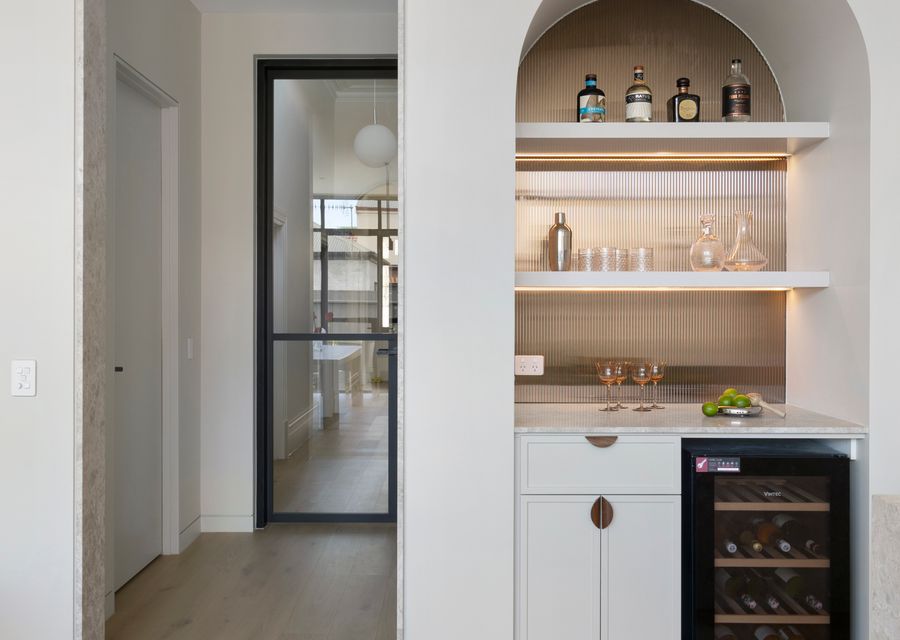 Bar area with wine fridge 