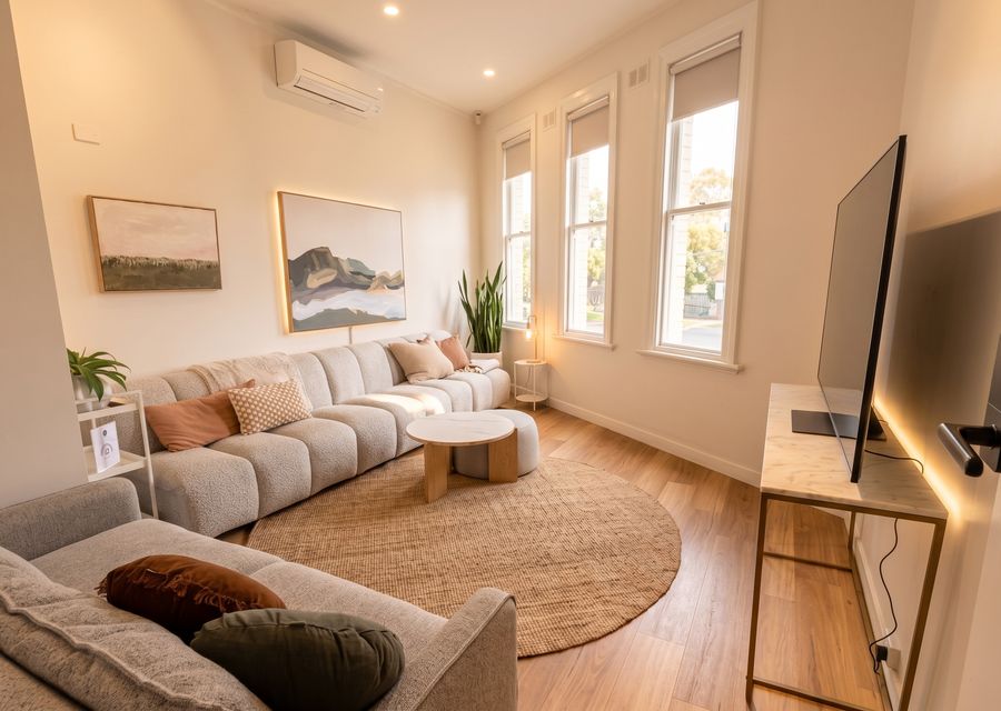 Living space with great quality fold out queen sofa bed if required 
