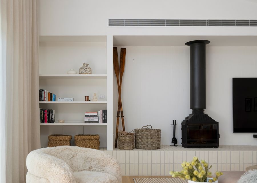 Lounge room with Wood Heater 