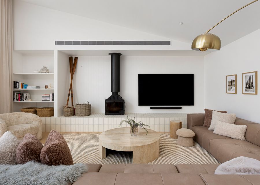 Lounge room with Wood Heater 
