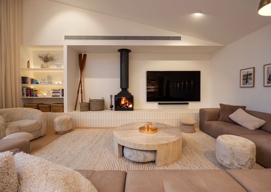 Lounge room with Wood Heater 
