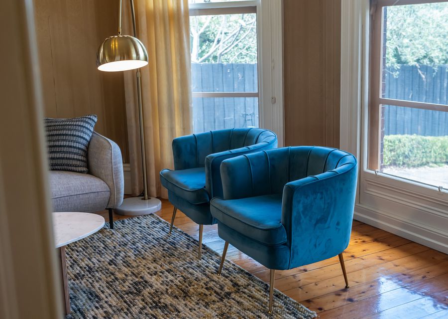Comfortable seating by the windows