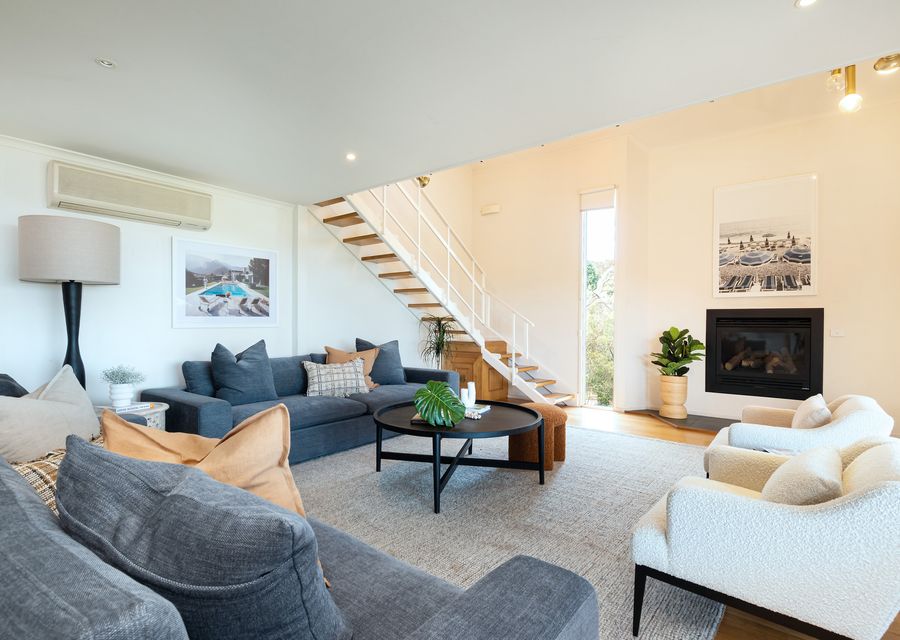 Living Room with Open Fireplace