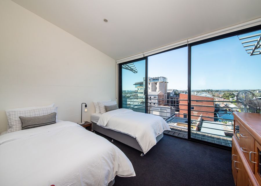 Views from Bedroom 3 with two single beds.