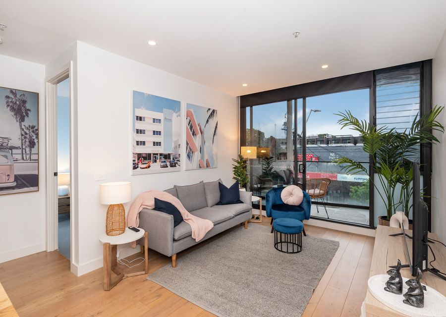 Light and bright living space with smart TV