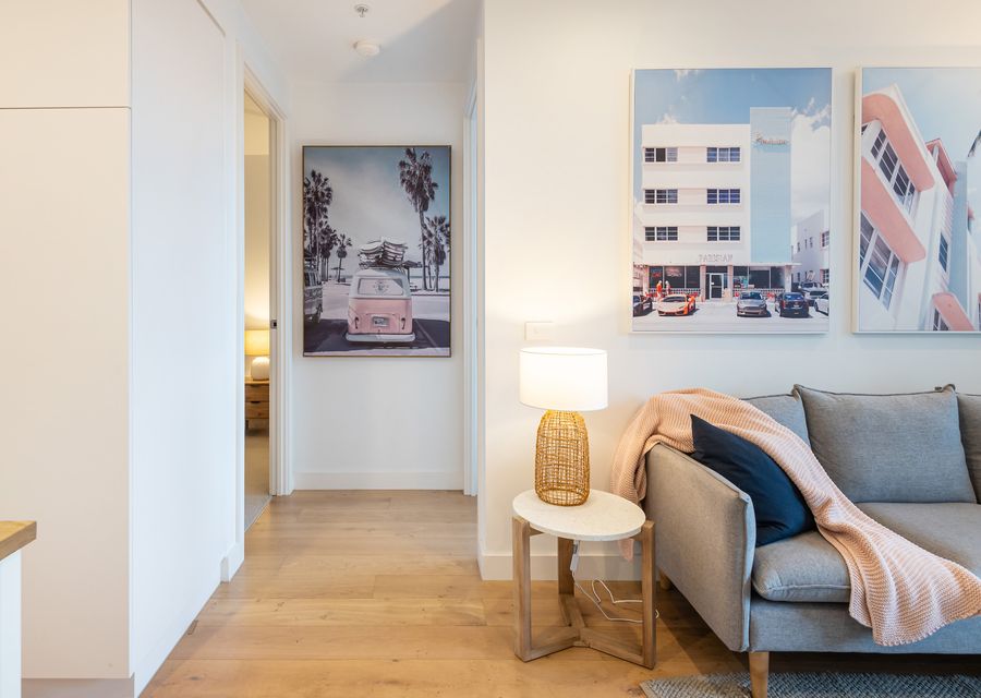 Living room leading off to bedrooms and bathroom