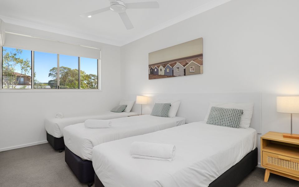 Upstairs, triple single beds