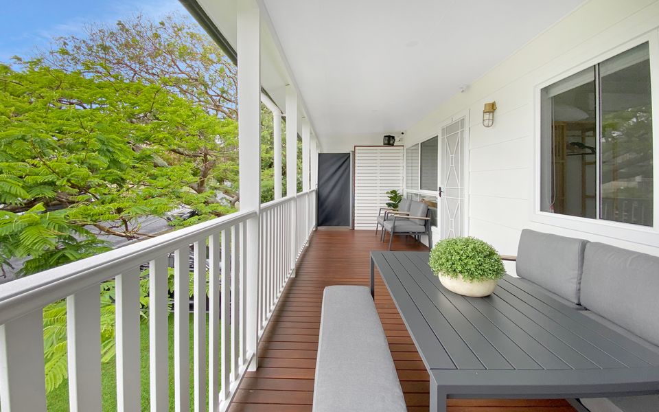 Upstairs undercover outdoor deck and dining