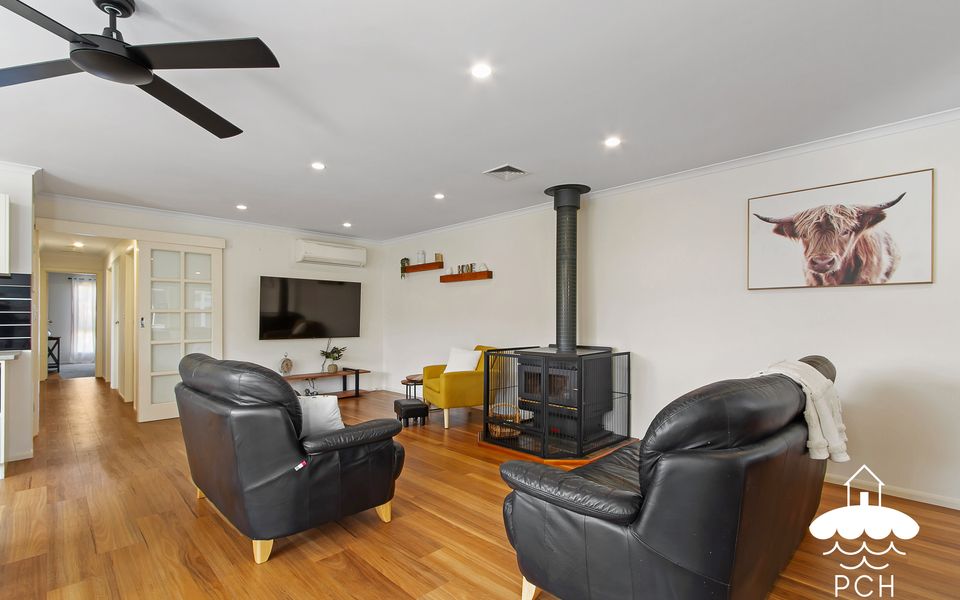 Lounge with wood heater