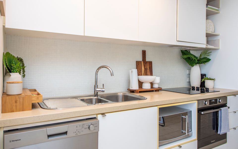 A generous kitchen area