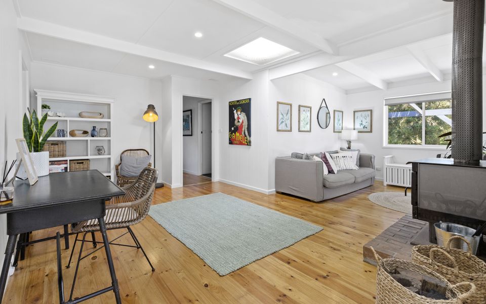 Living area with wood fire heater
