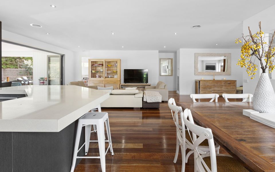 Open plan living, dining and kitchen