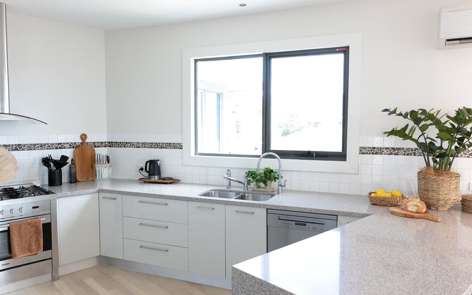 Kitchen with stainless steel appliances