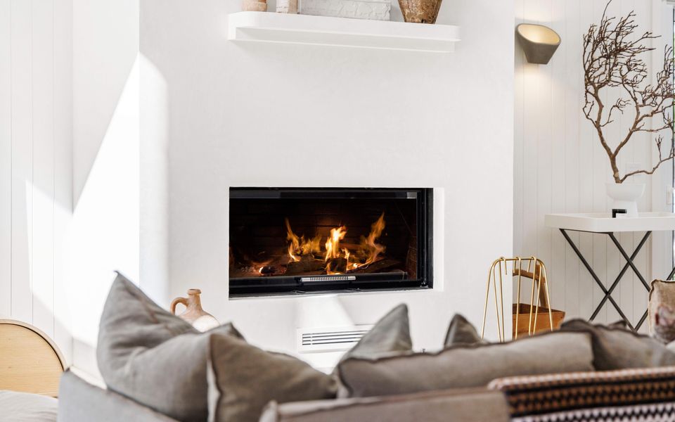 Ornamental fire place in living area