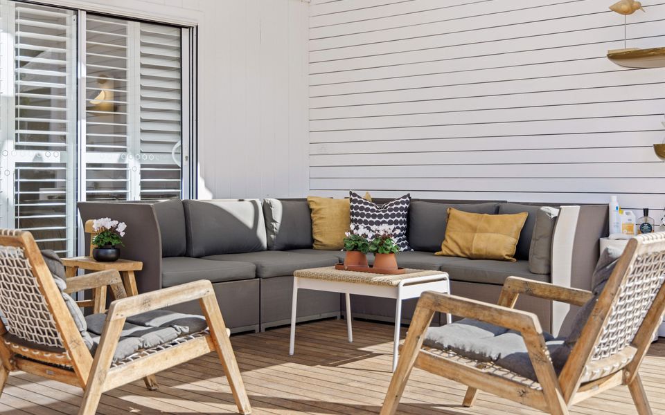 Undercover outdoor area with large ceiling fan