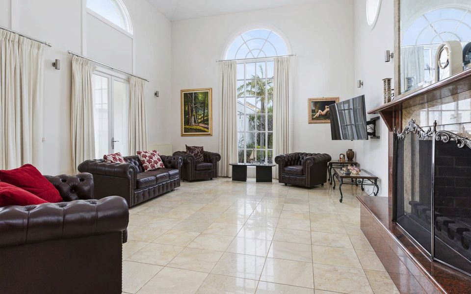 Light filled family living room with Smart TV