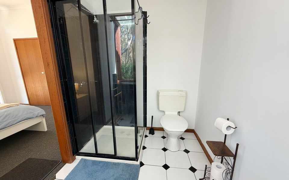 Private ensuite attached to the master, complete with shower, toilet, and vanity.