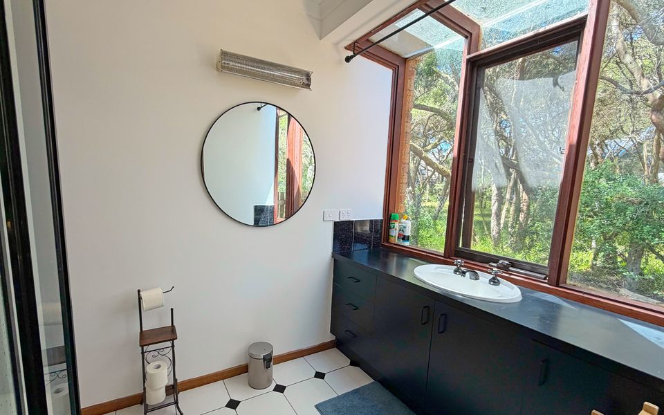 Light filled ensuite with shower, toilet and vanity.