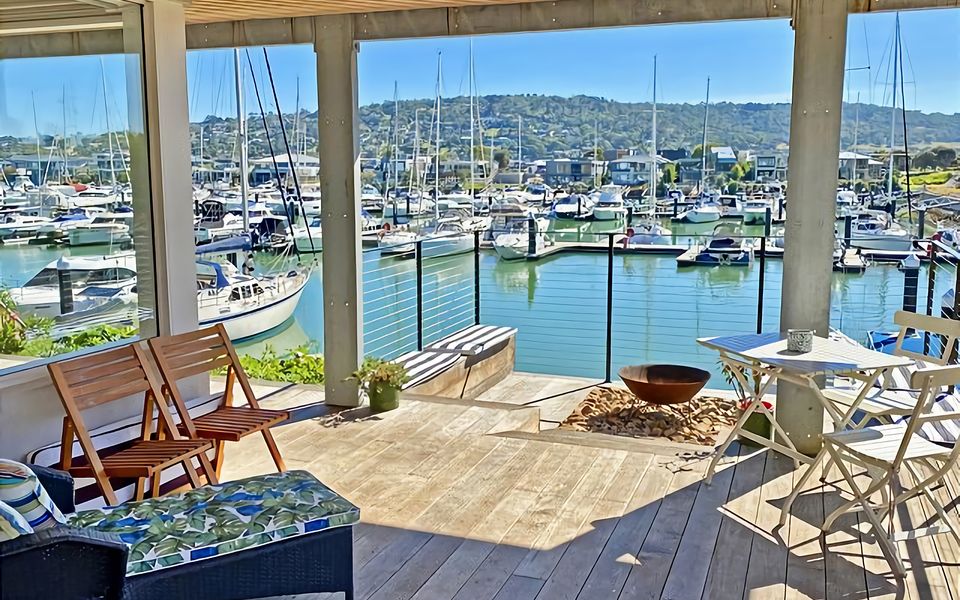 Relaxing deck overlooking the harbour.