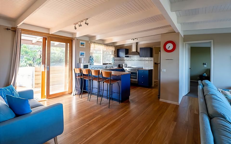 Open plan kitchen, dining and living.