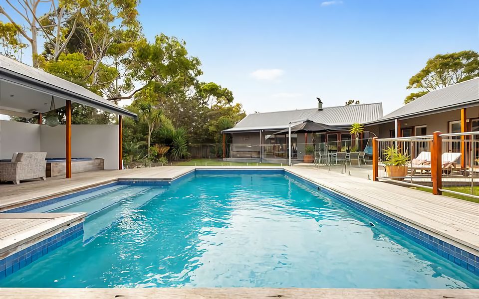 Solar heated swimming pool.