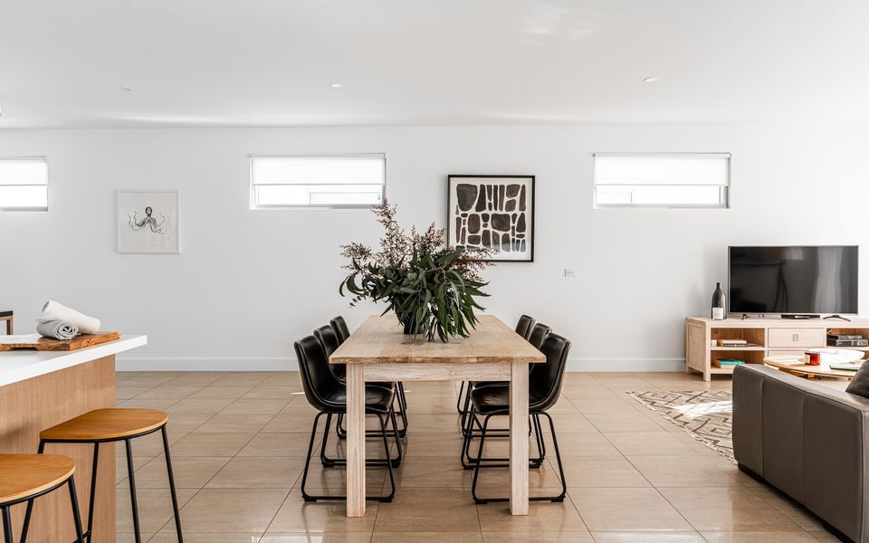 Modern dining space with natural light