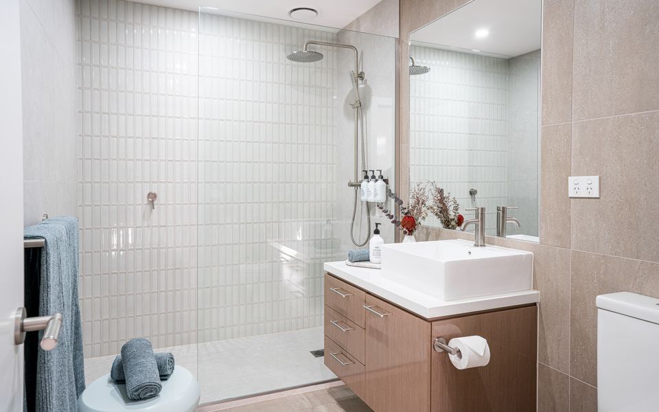 Modern family bathroom with large walk-in shower
