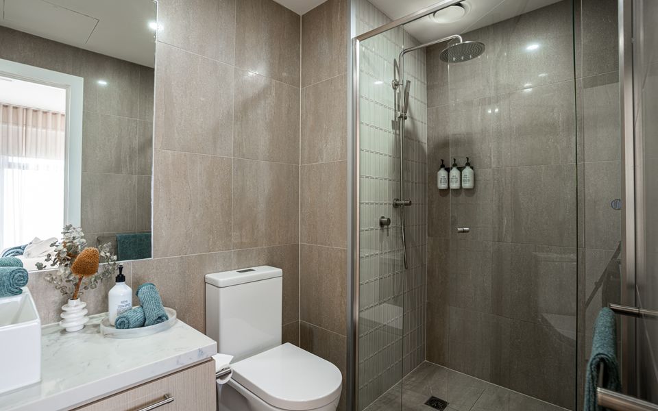 Ensuite to master bedroom, complete with shower, vanity and toilet. Towels are provided.
